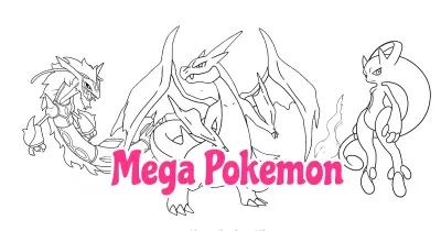 Mega超级宝可梦简笔画涂色页