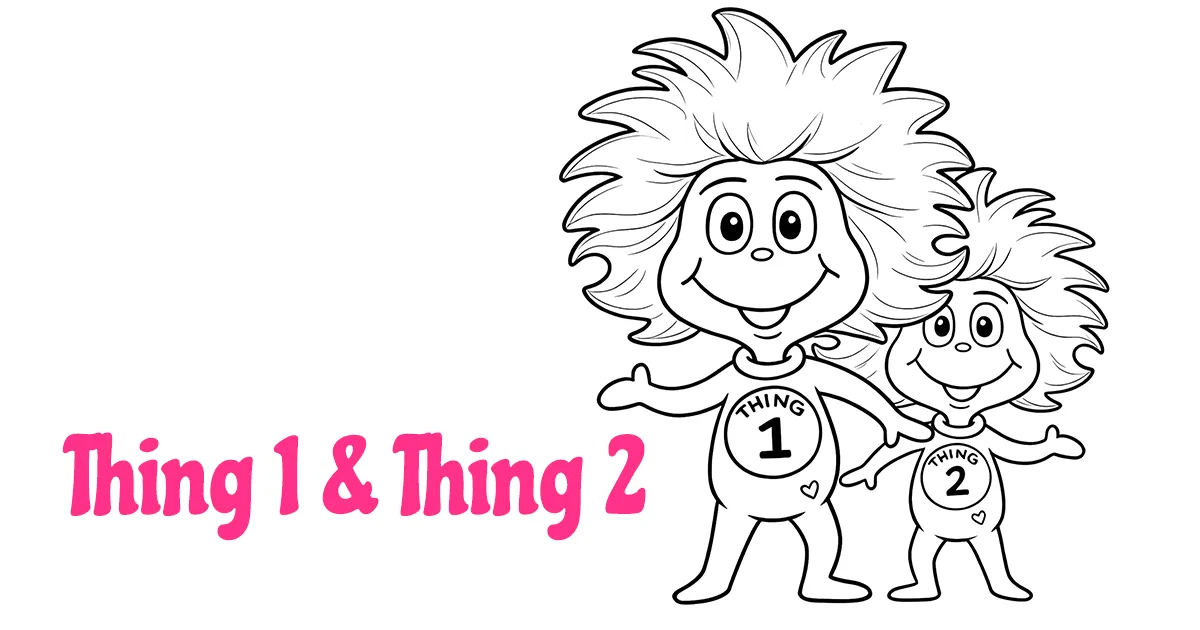 Thing 1和Thing 2趣味捣蛋简笔画涂色页