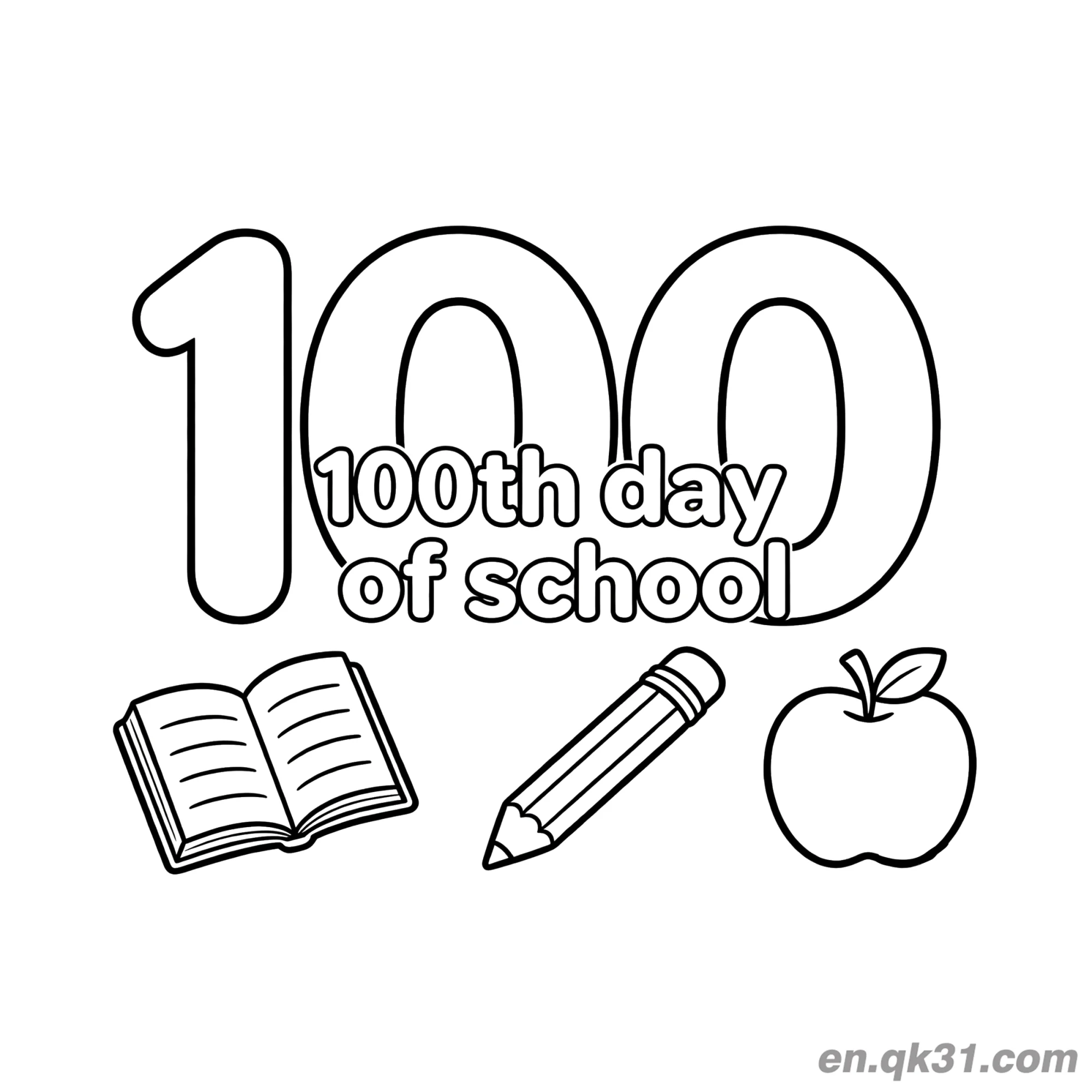 免费 苹果与100轮廓的开学第100天涂色页 100 简笔画涂色页