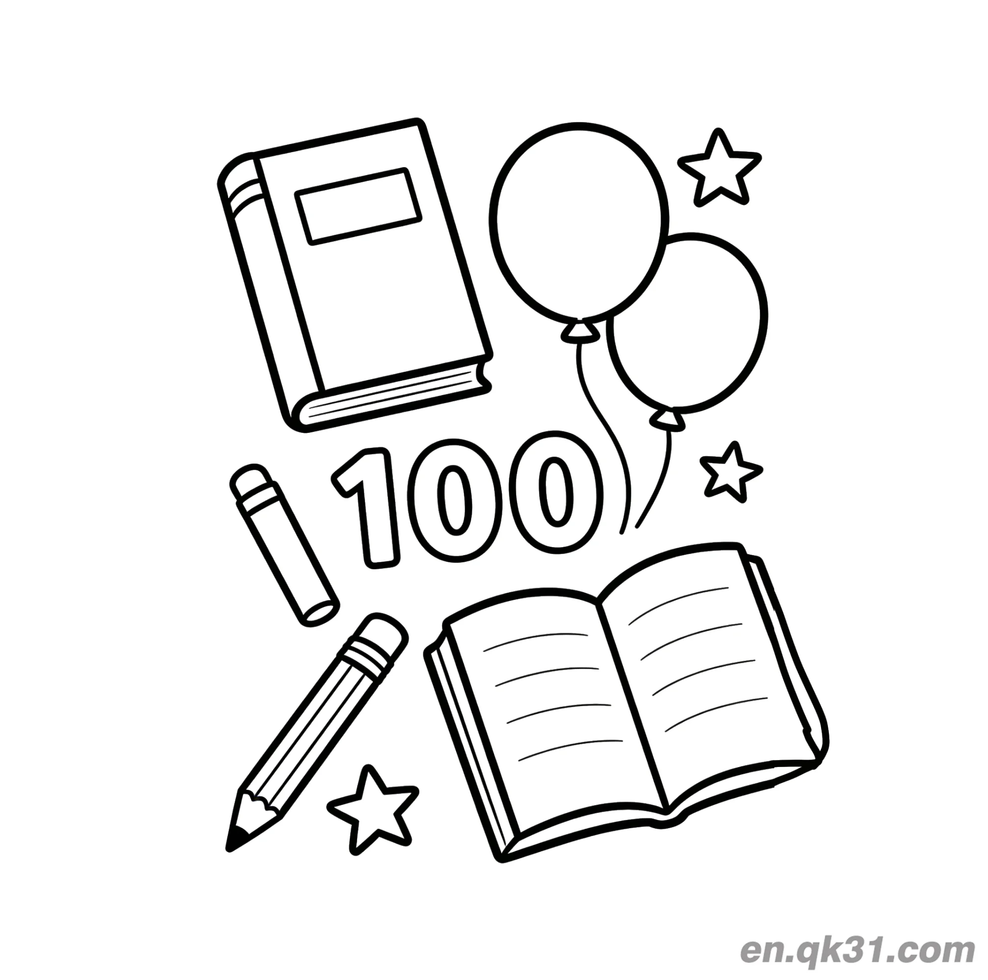 免费 蜡笔与星星的开学第100天涂色页 简笔画涂色页