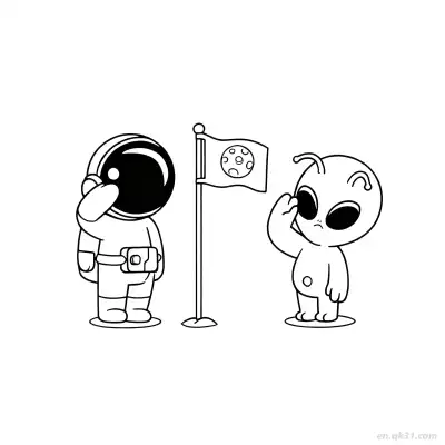 外星人和宇航员敬礼国旗涂色页 – 免费可打印简笔画涂色画