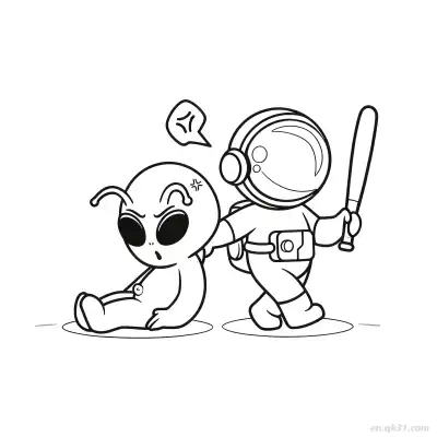 愤怒外星人与安慰宇航员涂色页 – 免费可打印简笔画涂色画