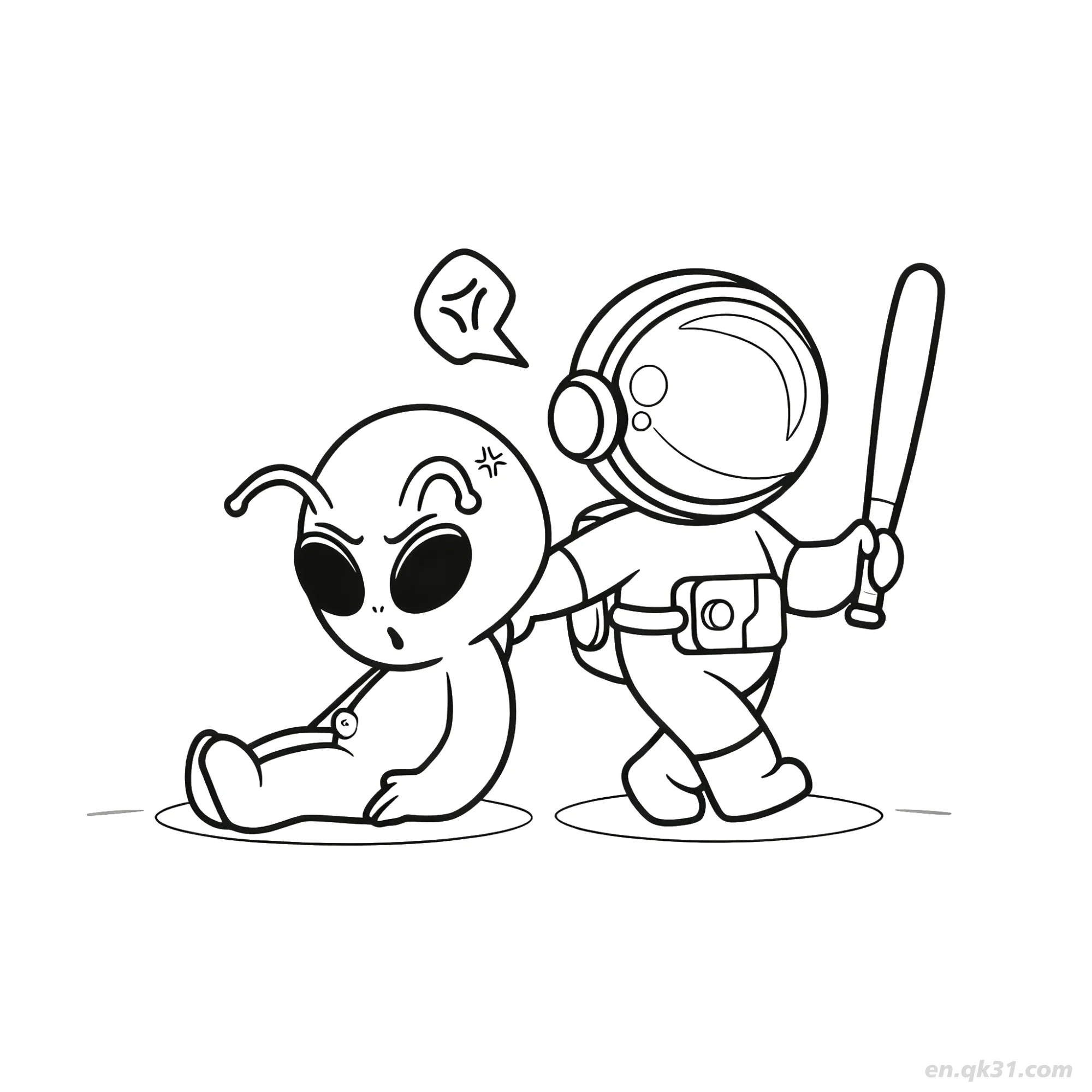 免费 愤怒外星人与安慰宇航员涂色页 简笔画涂色页