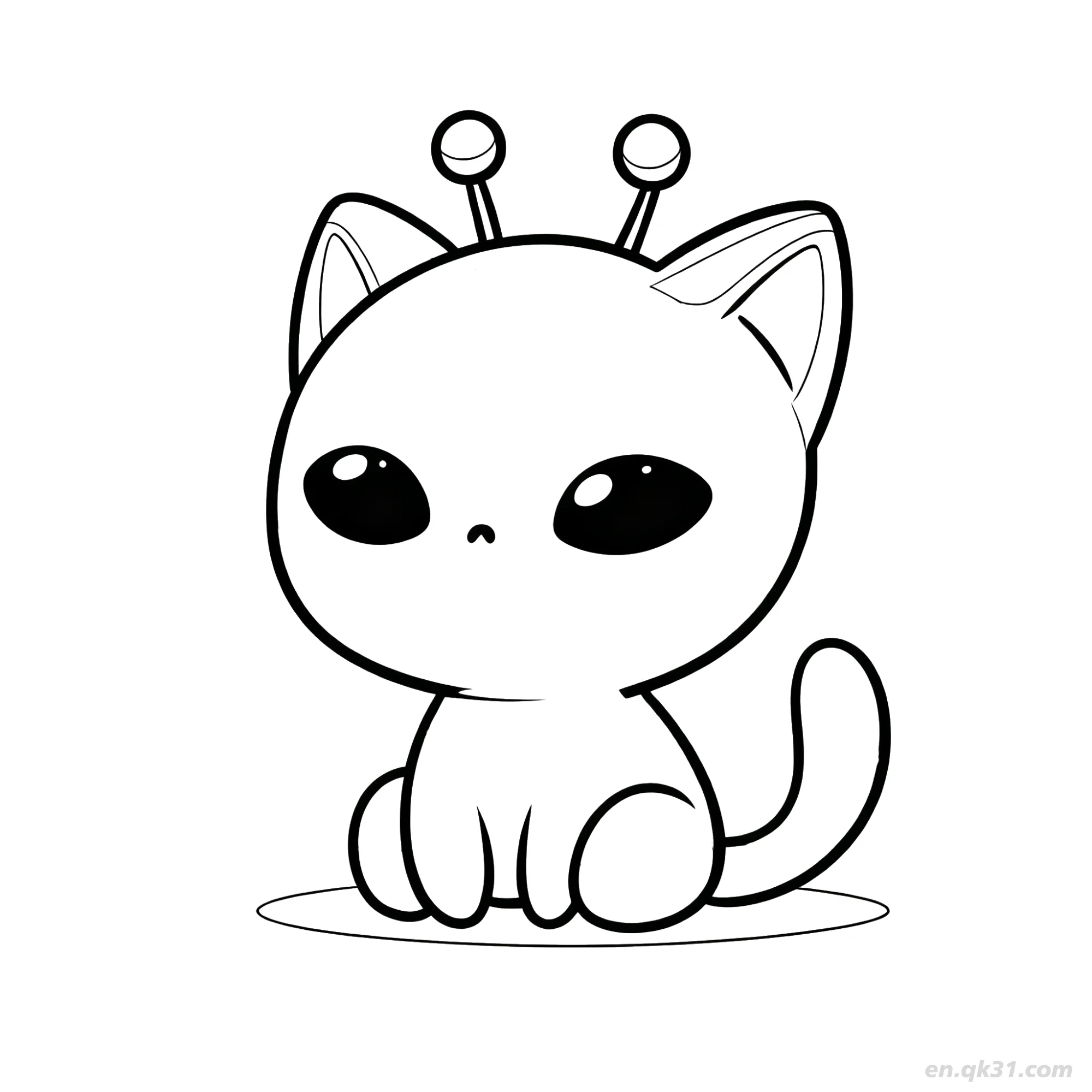 免费 外星猫坐姿涂色页 简笔画涂色页