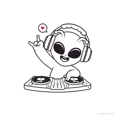 外星人DJ与转盘涂色页 – 免费可打印简笔画涂色画