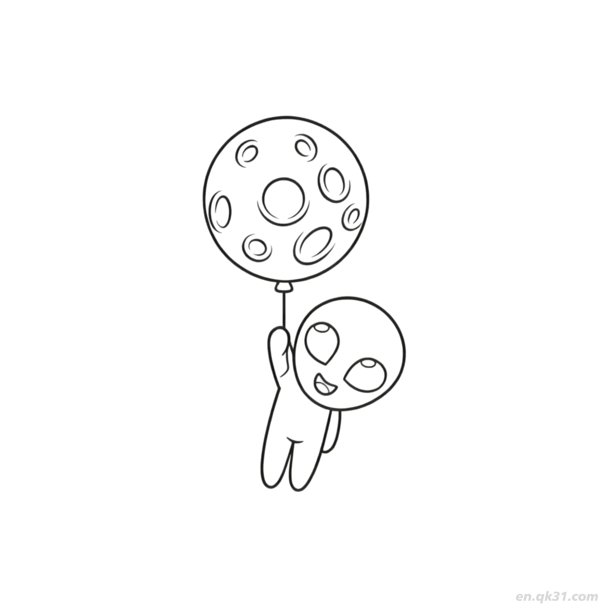 免费 外星人漂浮带行星气球涂色页 简笔画涂色页