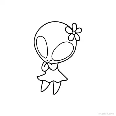 外星女孩与花和裙子涂色页 – 免费可打印简笔画涂色画
