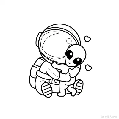 外星人拥抱宇航员涂色页 – 免费可打印简笔画涂色画