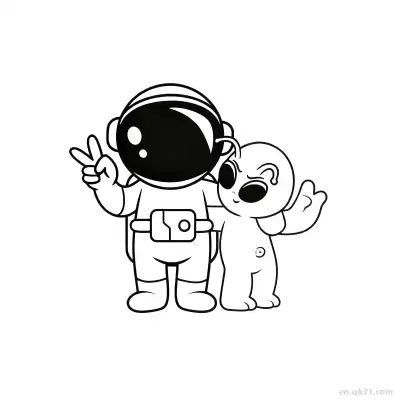 外星人拥抱宇航员姿势涂色页 – 免费可打印简笔画涂色画