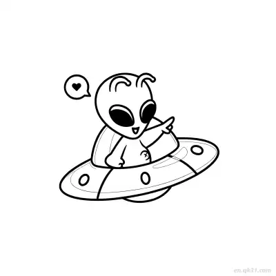 UFO中外星人指爱心涂色页 – 免费可打印简笔画涂色画