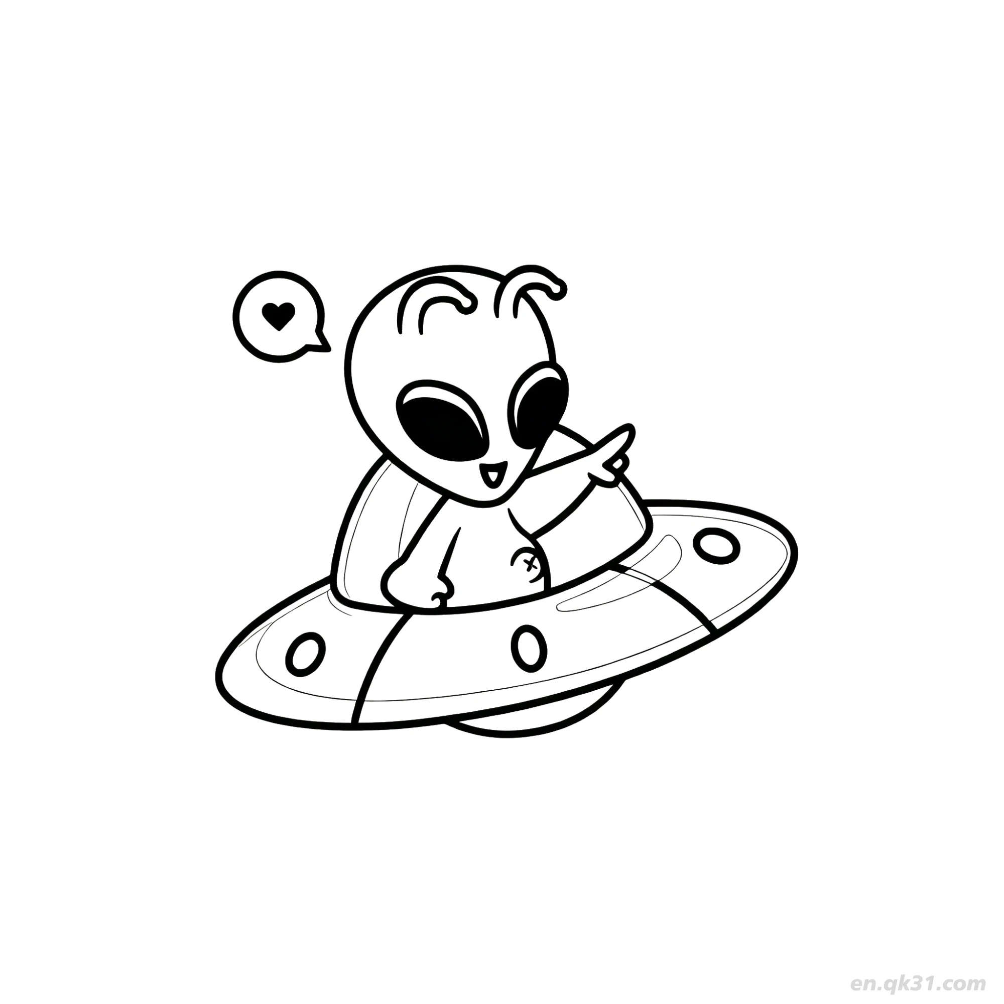 免费 UFO中外星人指爱心涂色页 简笔画涂色页