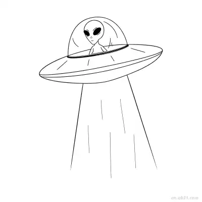 UFO中外星人带光束涂色页 – 免费可打印简笔画涂色画