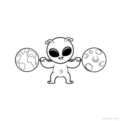 外星人举地球月亮杠铃涂色页 – 免费可打印简笔画涂色画