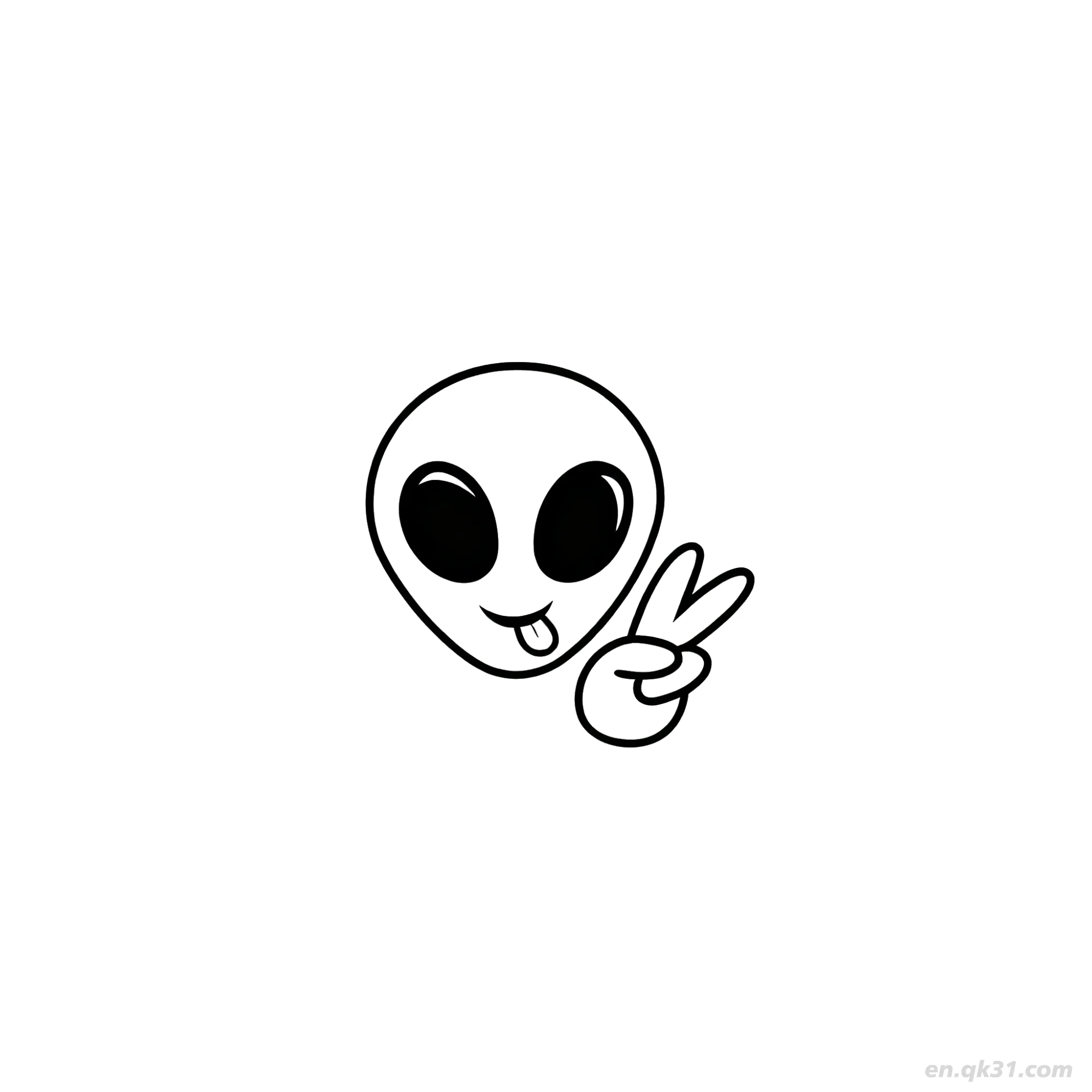 免费 外星人吐舌和平手势涂色页 简笔画涂色页