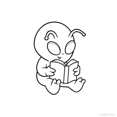 外星人读书涂色页 – 免费可打印简笔画涂色画