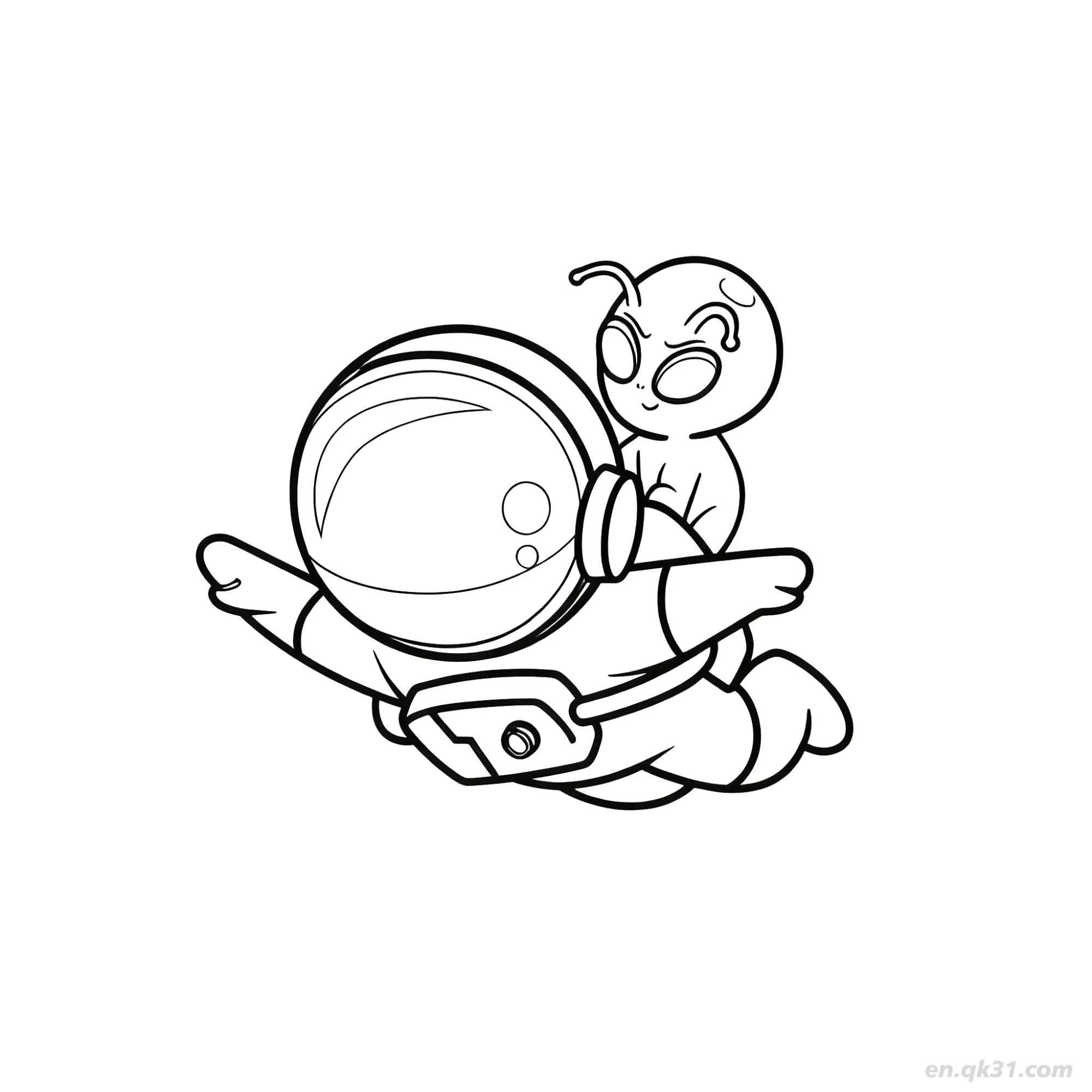 免费 外星人骑宇航员涂色页 简笔画涂色页