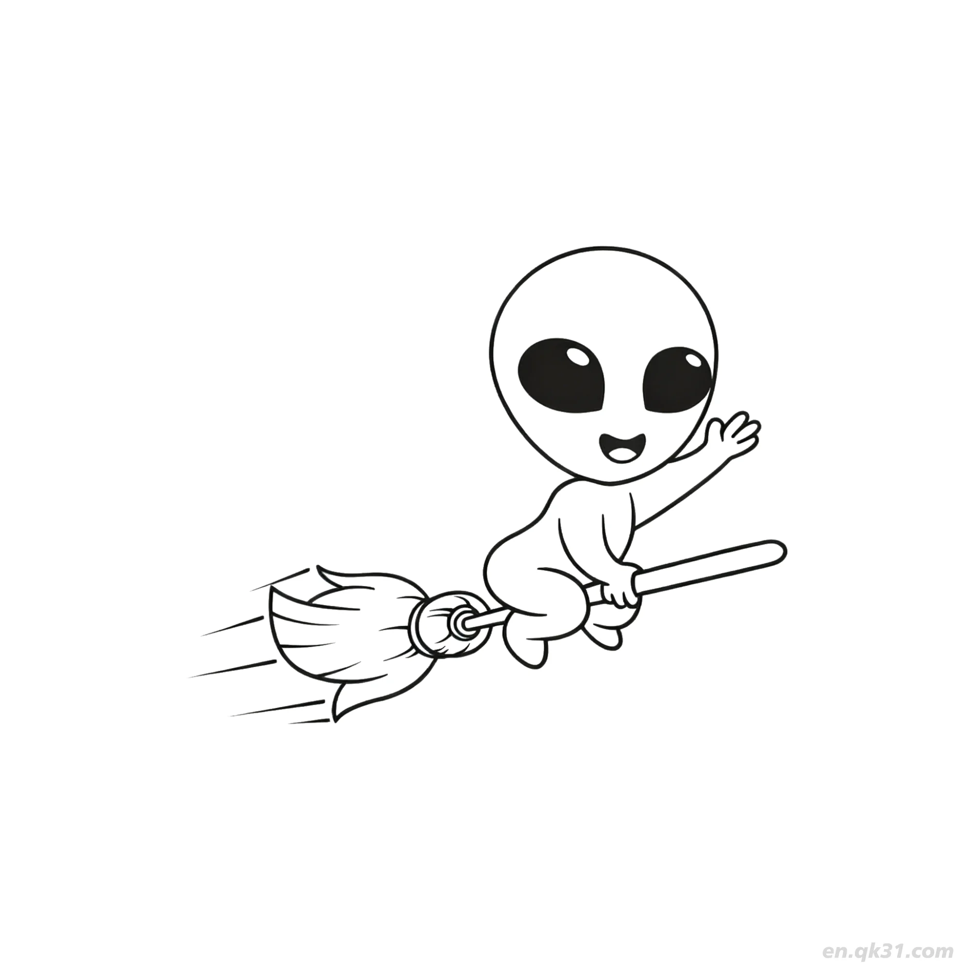 免费 外星人骑扫帚涂色页 简笔画涂色页