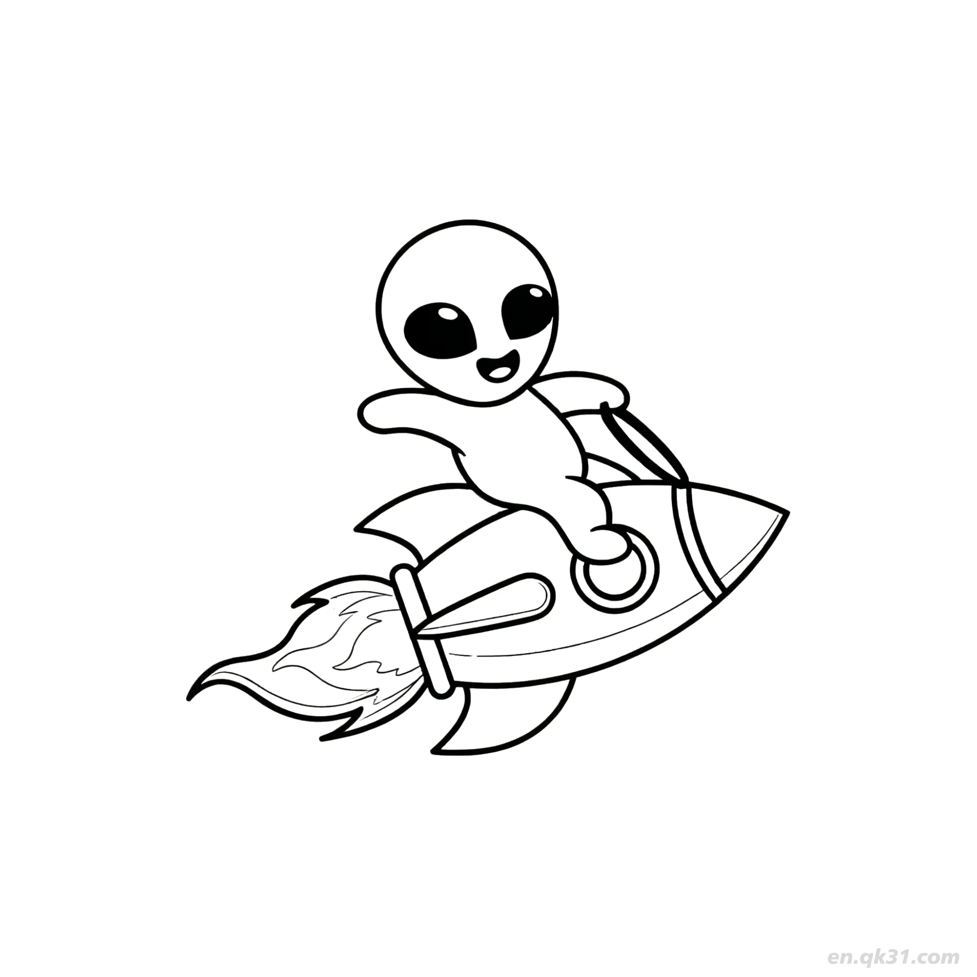 免费 外星人骑火箭涂色页 简笔画涂色页