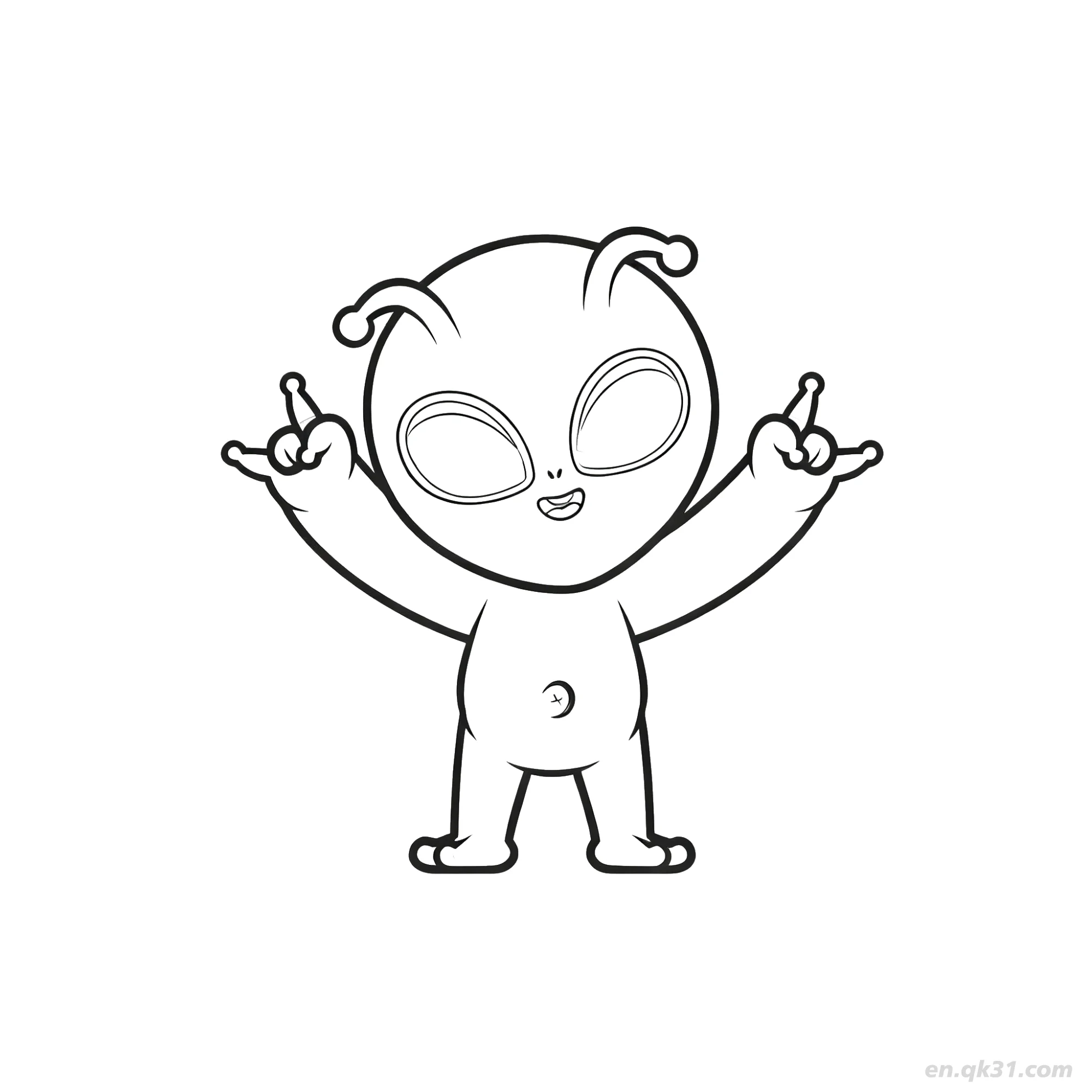 免费 外星人摇滚手势露肚脐涂色页 简笔画涂色页