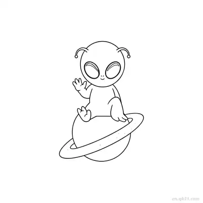 外星人坐在环状行星上涂色页 – 免费可打印简笔画涂色画
