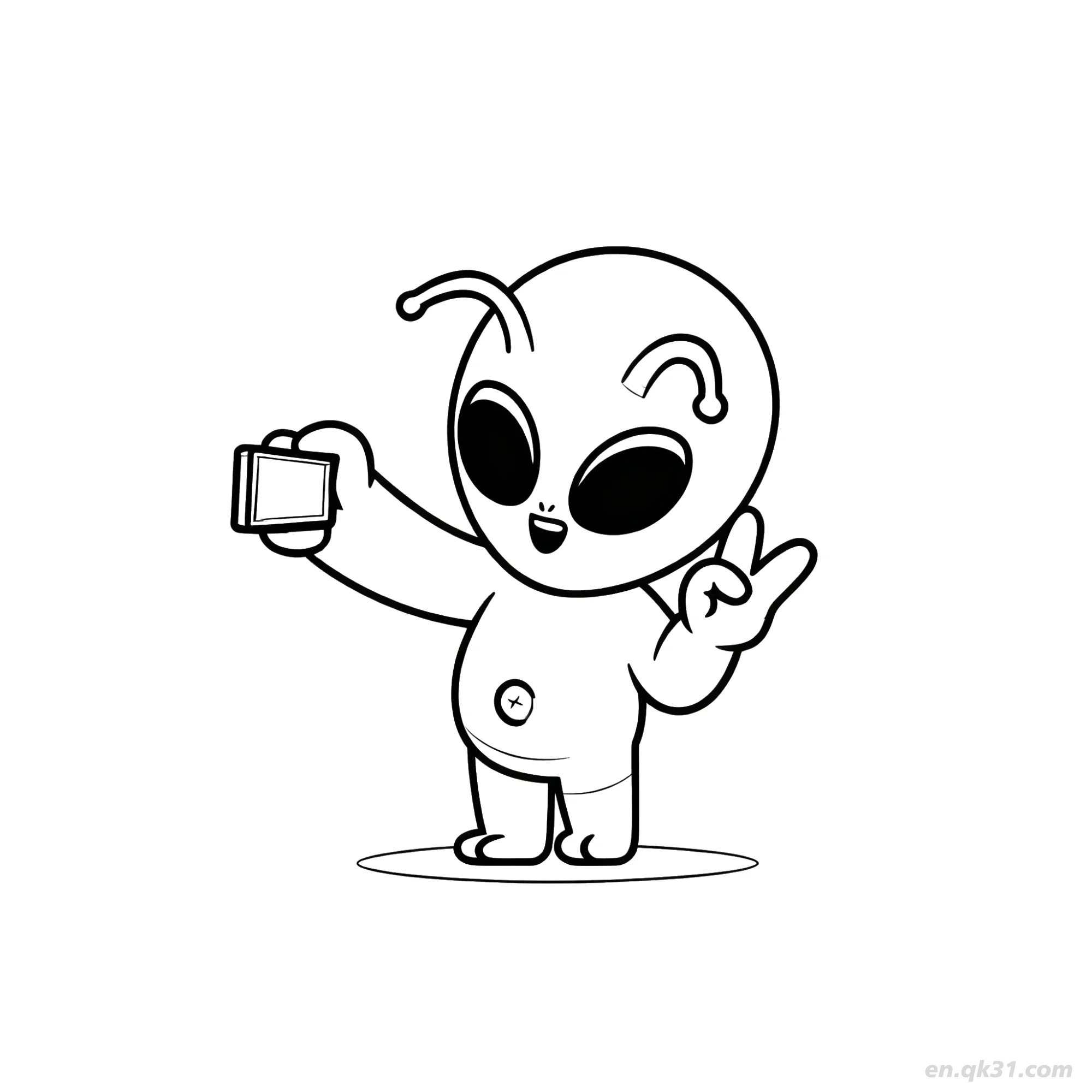 免费 外星人自拍和平手势涂色页 简笔画涂色页