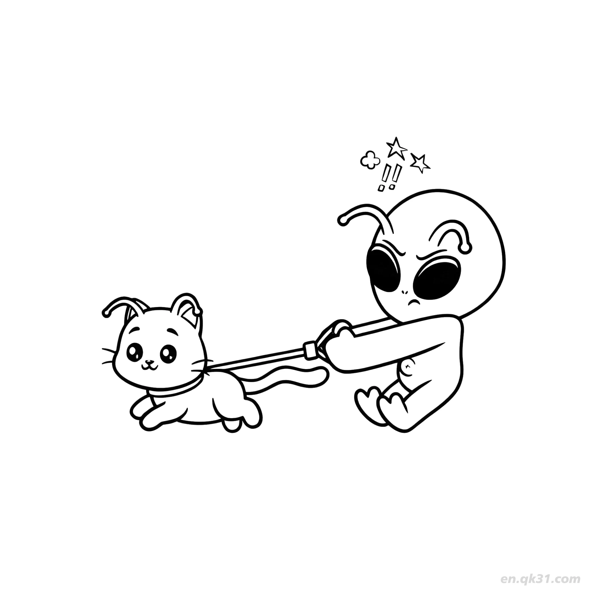免费 外星人走猫生气涂色页 简笔画涂色页