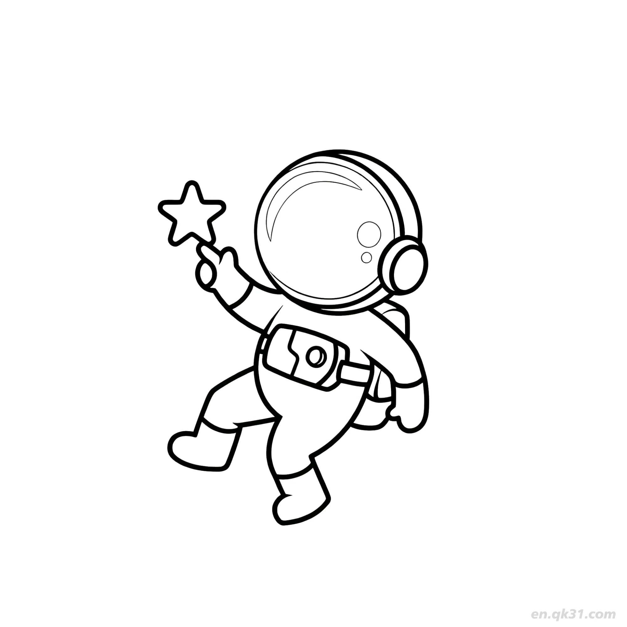 免费 宇航员拿星星涂色页 简笔画涂色页