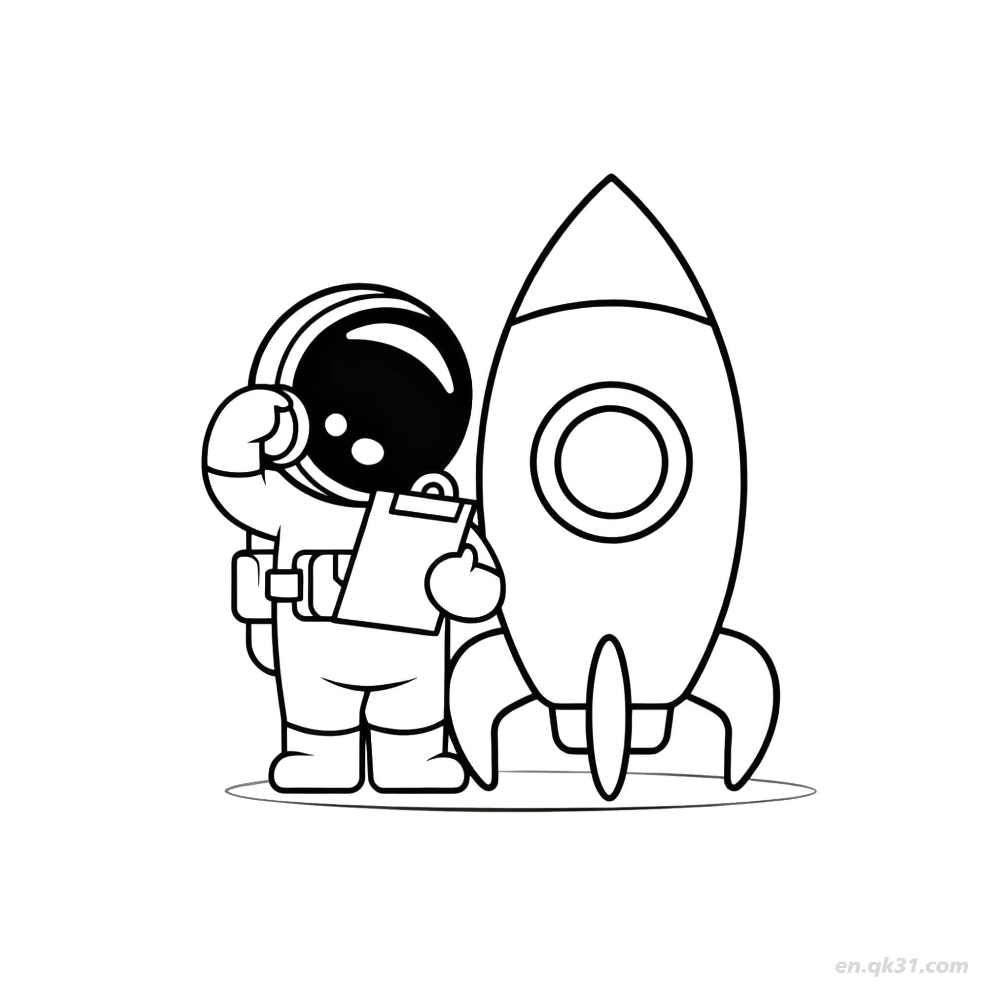 免费 宇航员检查火箭涂色页 简笔画涂色页