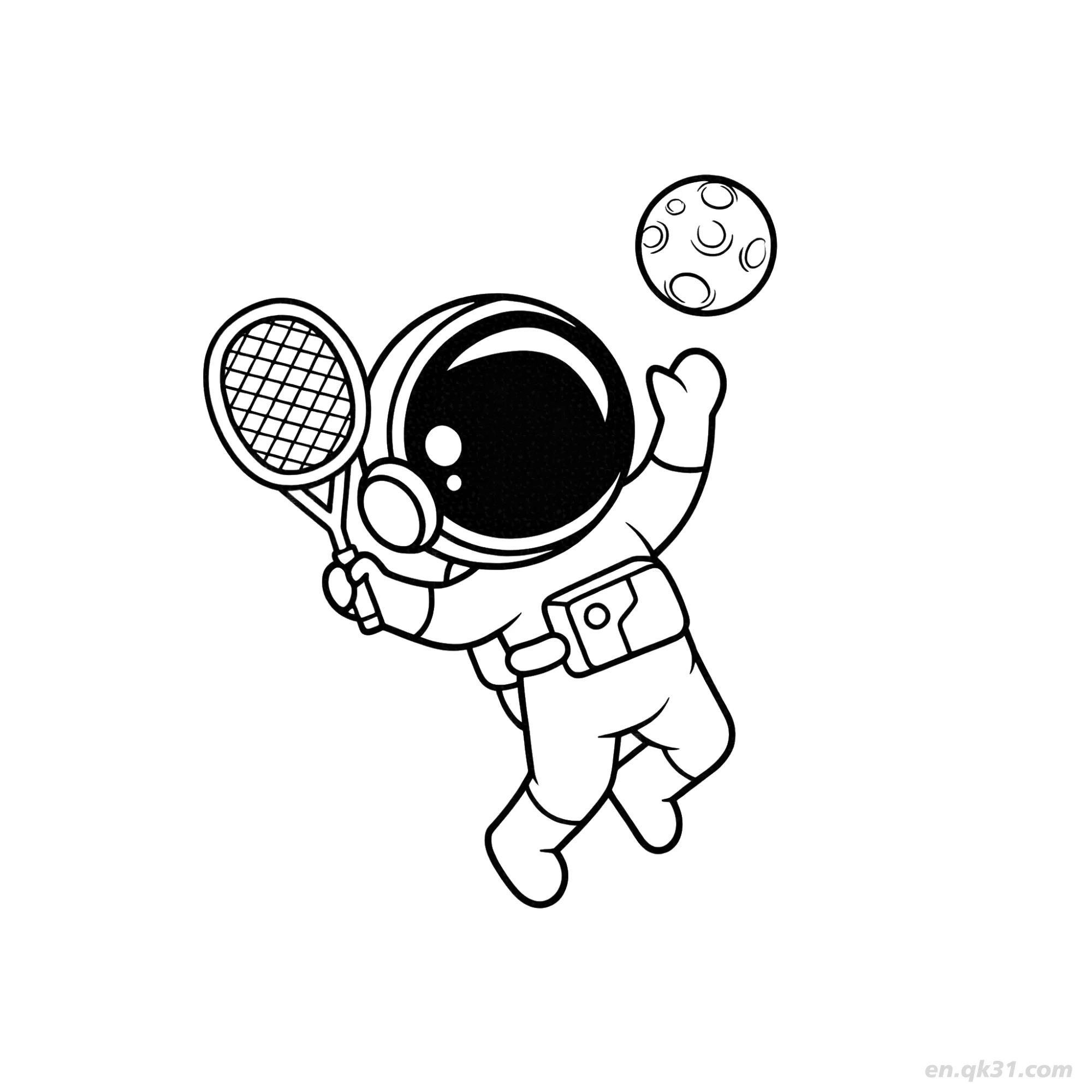 免费 宇航员打太空网球涂色页 简笔画涂色页