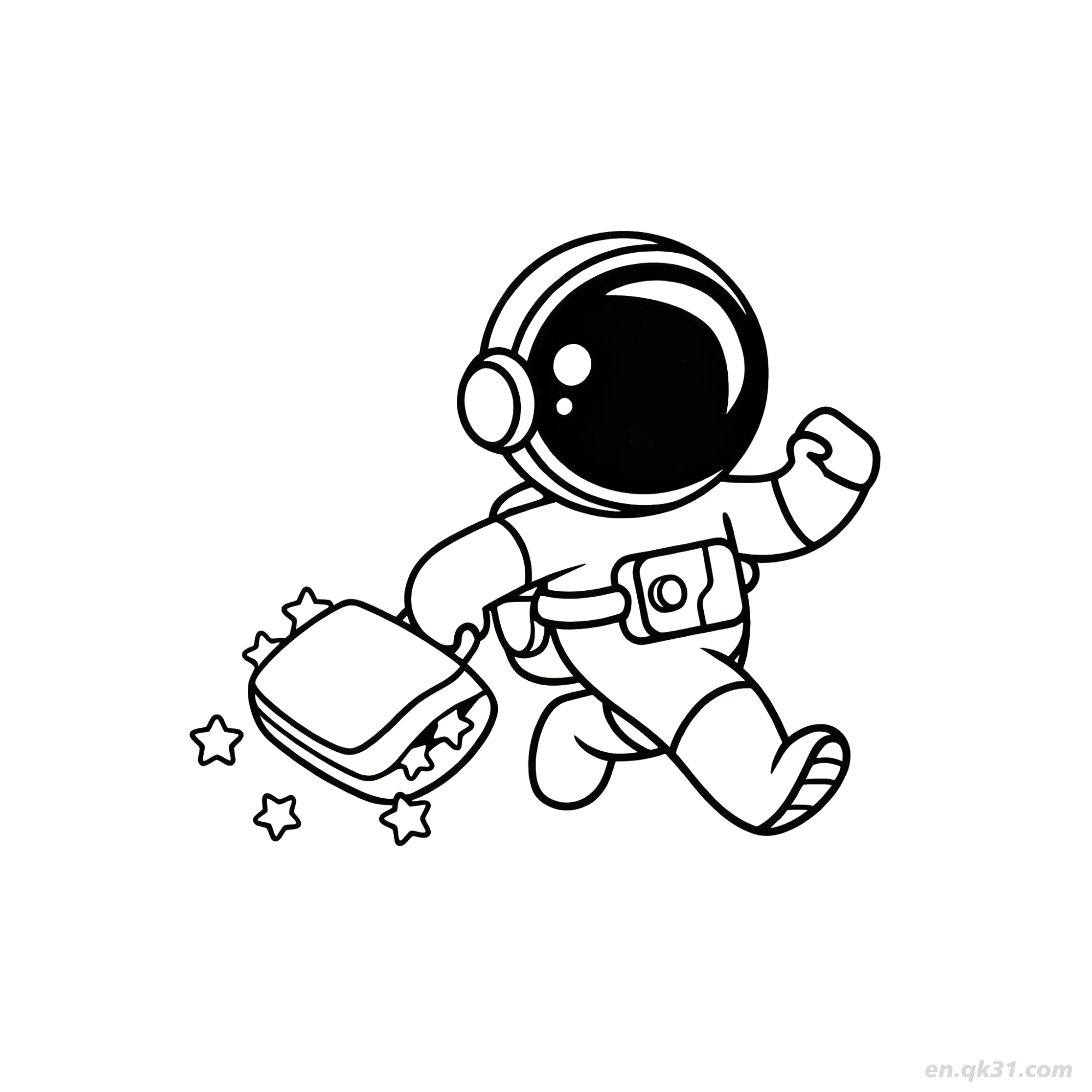 免费 宇航员从书中释放星星涂色页 简笔画涂色页