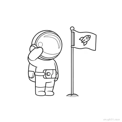 宇航员向火箭旗敬礼涂色页 – 免费可打印简笔画涂色画