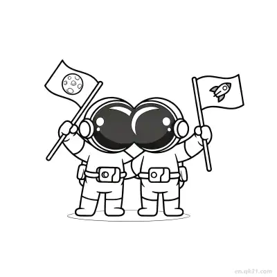 宇航员相爱举旗涂色页 – 免费可打印简笔画涂色画