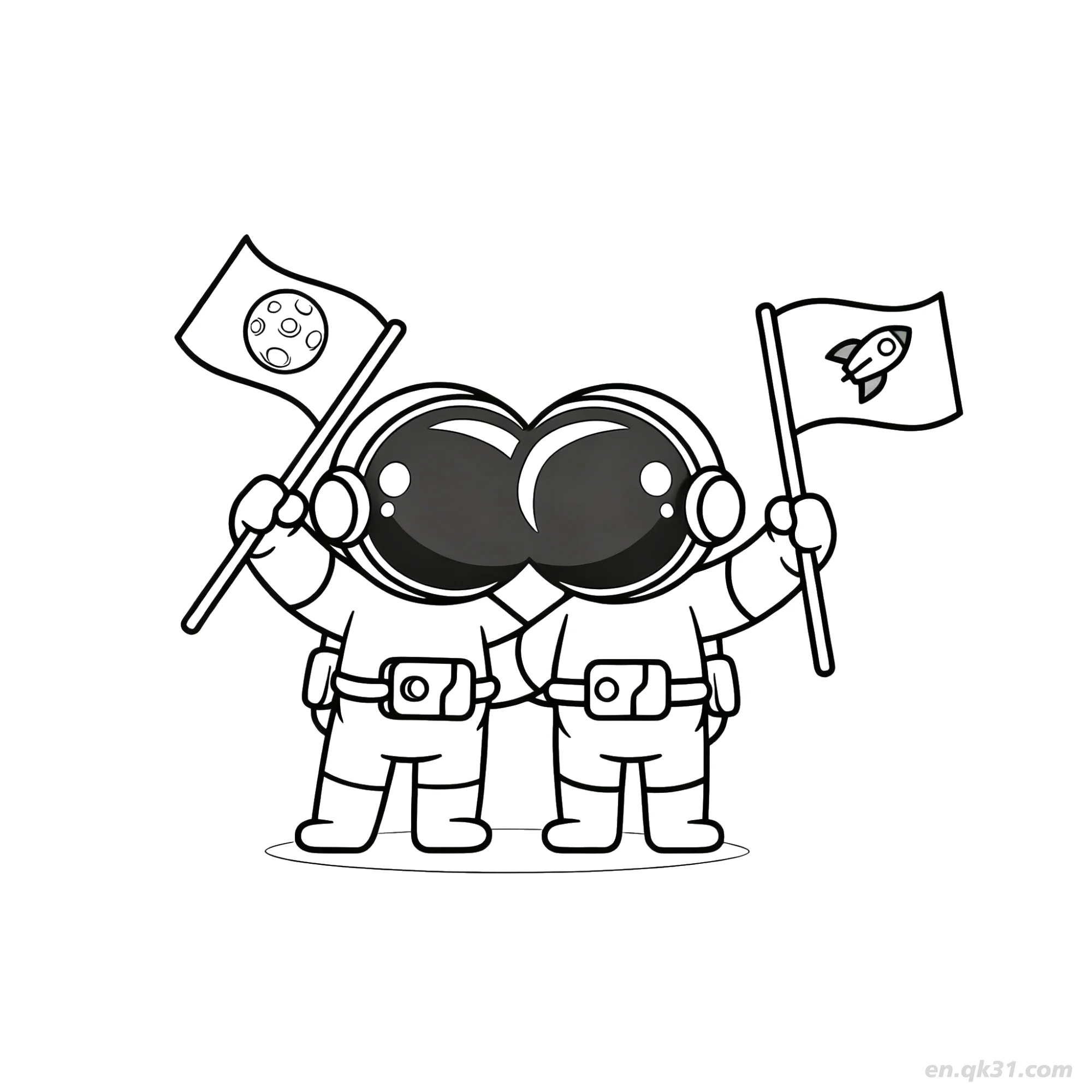 免费 宇航员相爱举旗涂色页 简笔画涂色页