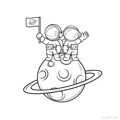 宇航员在土星上涂色页 – 免费可打印简笔画涂色画