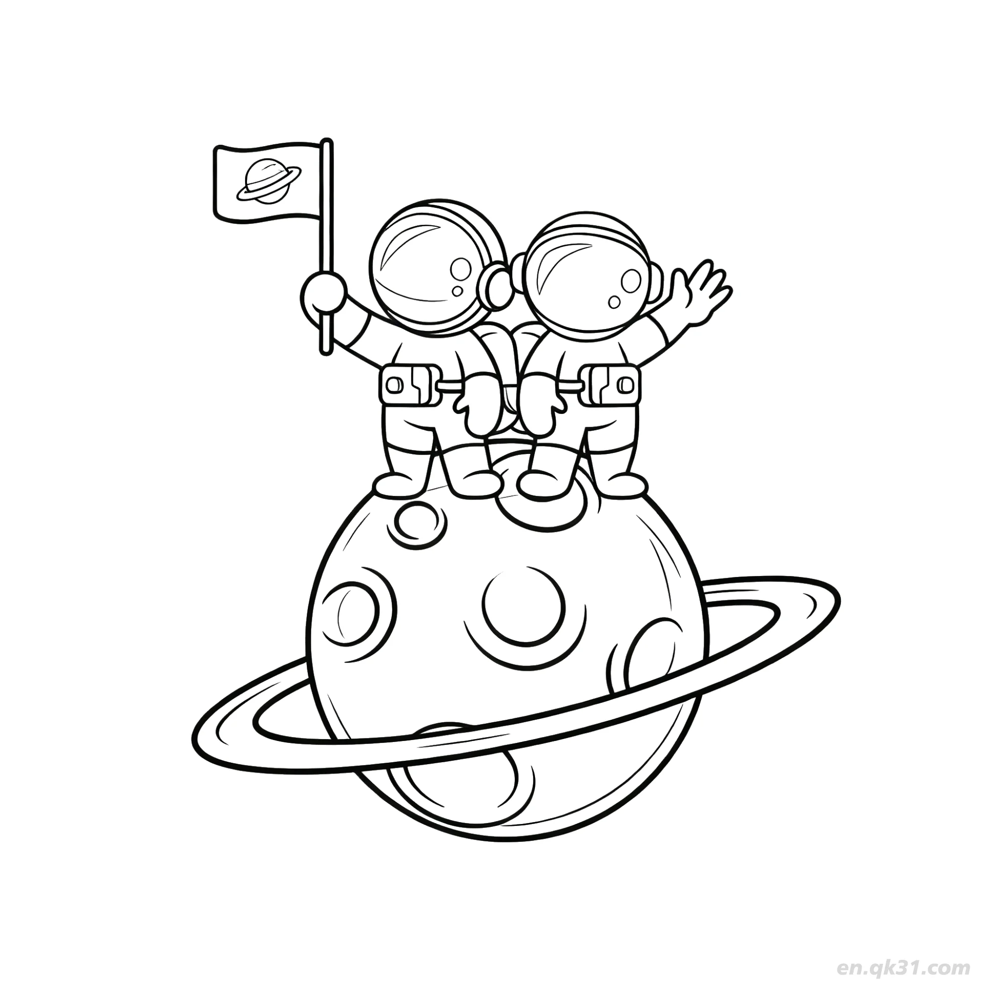免费 宇航员在土星上涂色页 简笔画涂色页