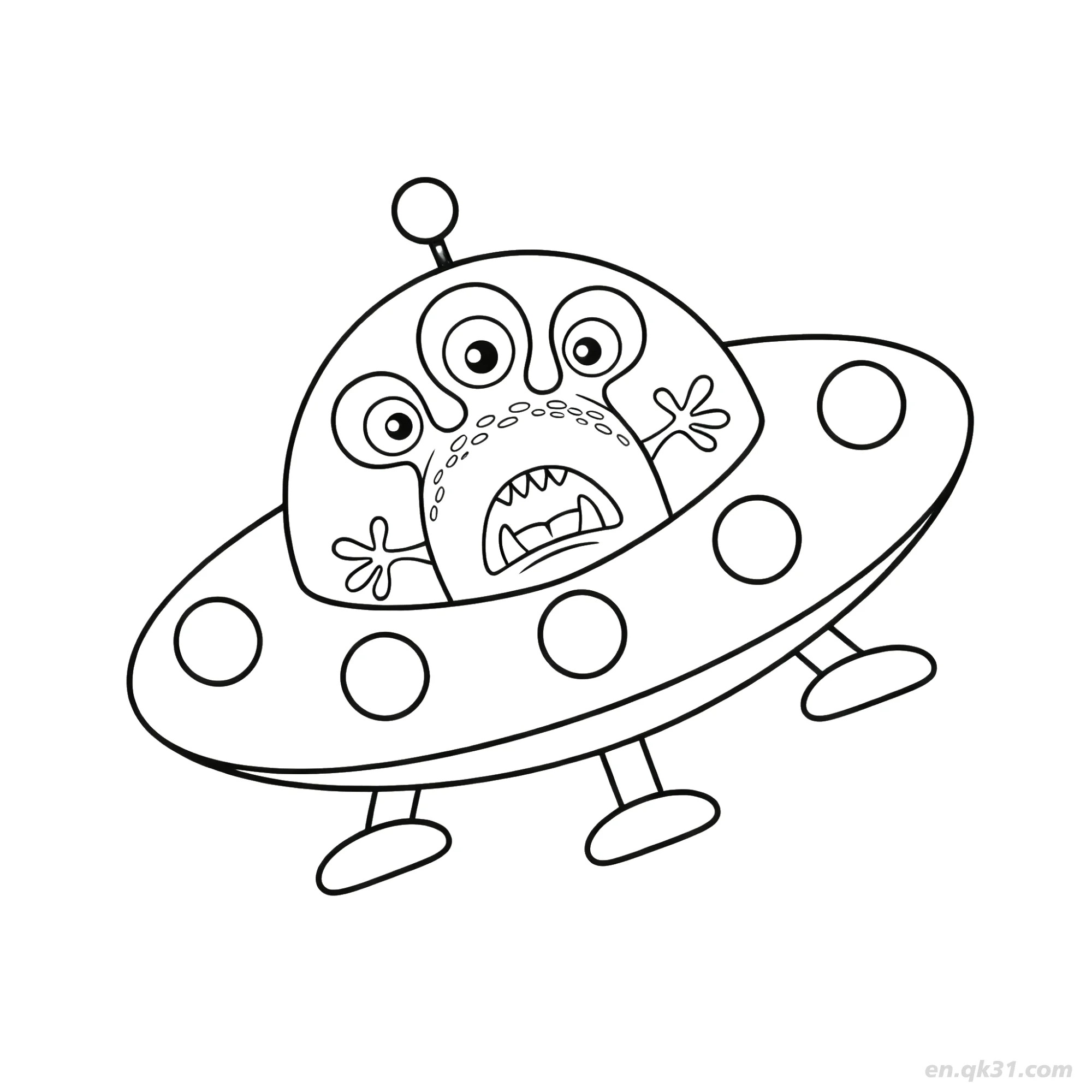免费 四眼外星人在飞碟里涂色页 简笔画涂色页