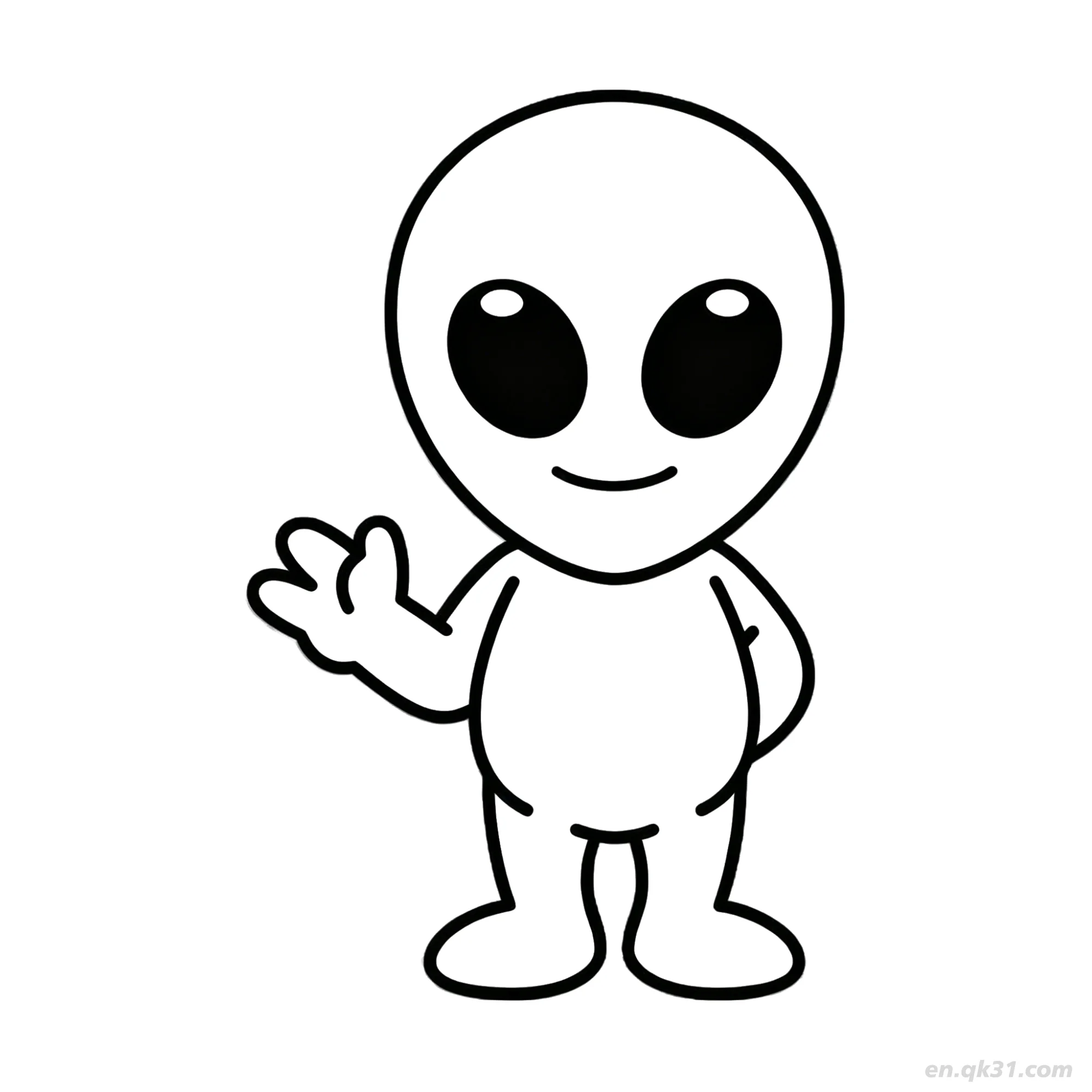 免费 友好外星人挥手涂色页 简笔画涂色页