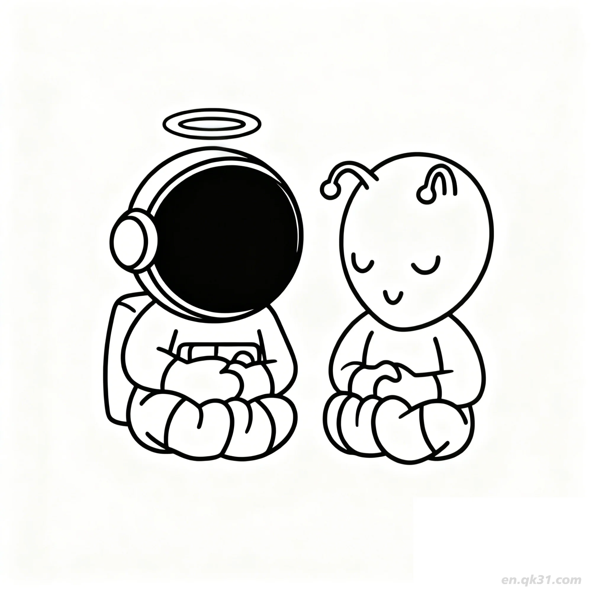 免费 冥想宇航员和外星人涂色页 简笔画涂色页