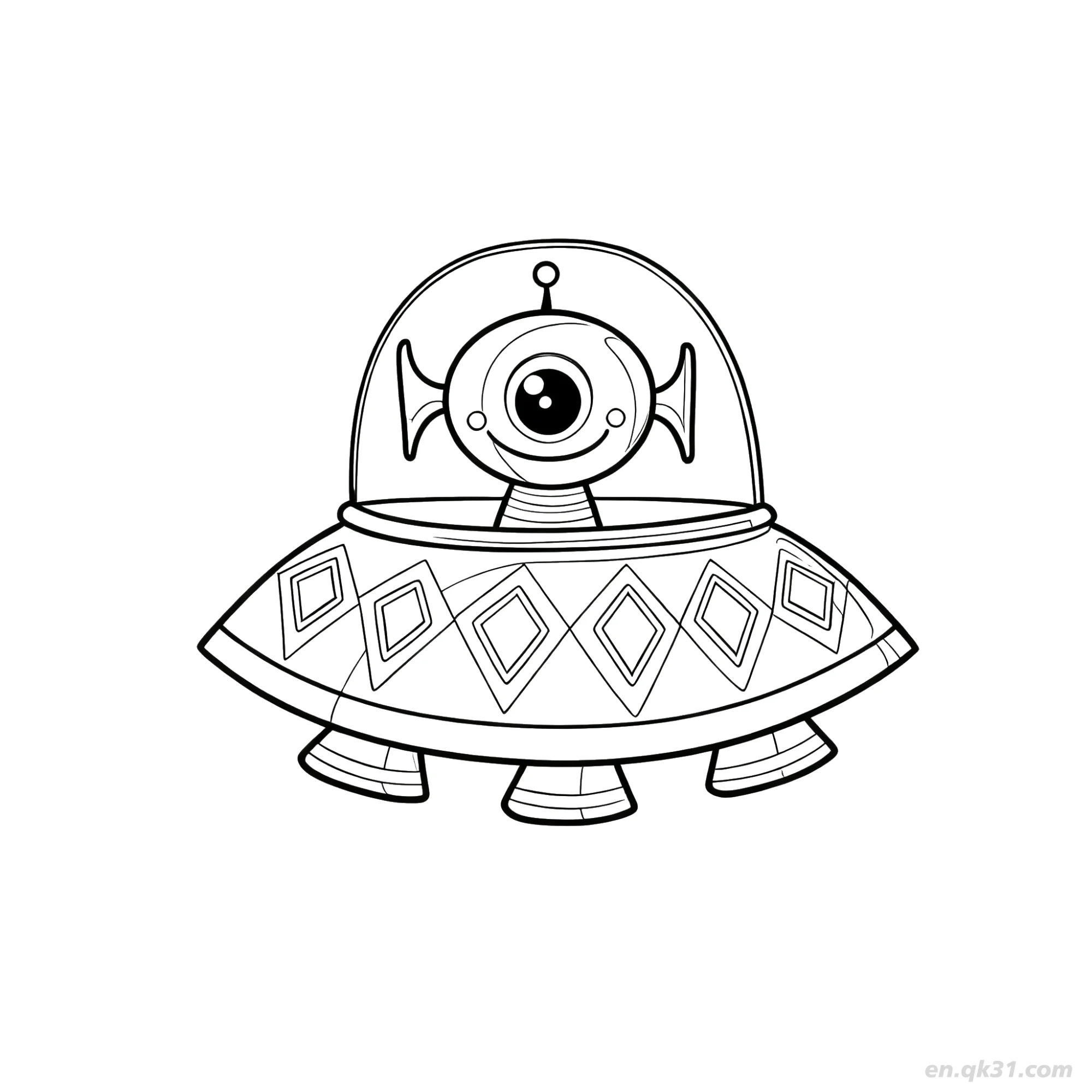 免费 独眼外星人在UFO里涂色页 简笔画涂色页