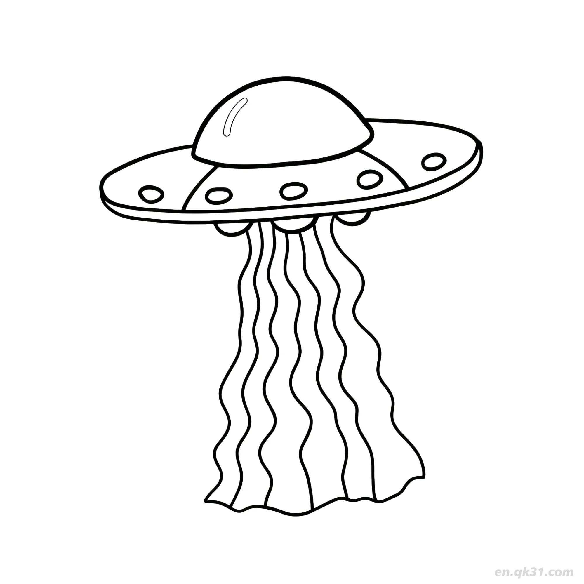 免费 UFO带波浪光束涂色页 简笔画涂色页