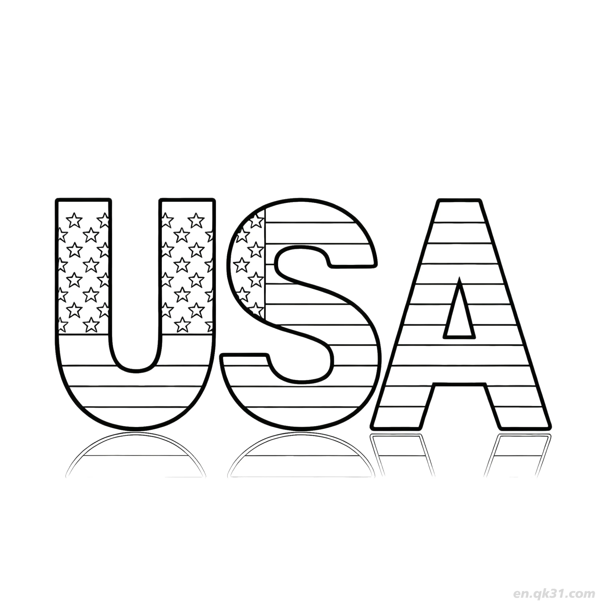 3D美国文字倒影涂色页第二版 2简笔画涂色画 – 为儿童和成人提供的免费可打印简笔画涂色画