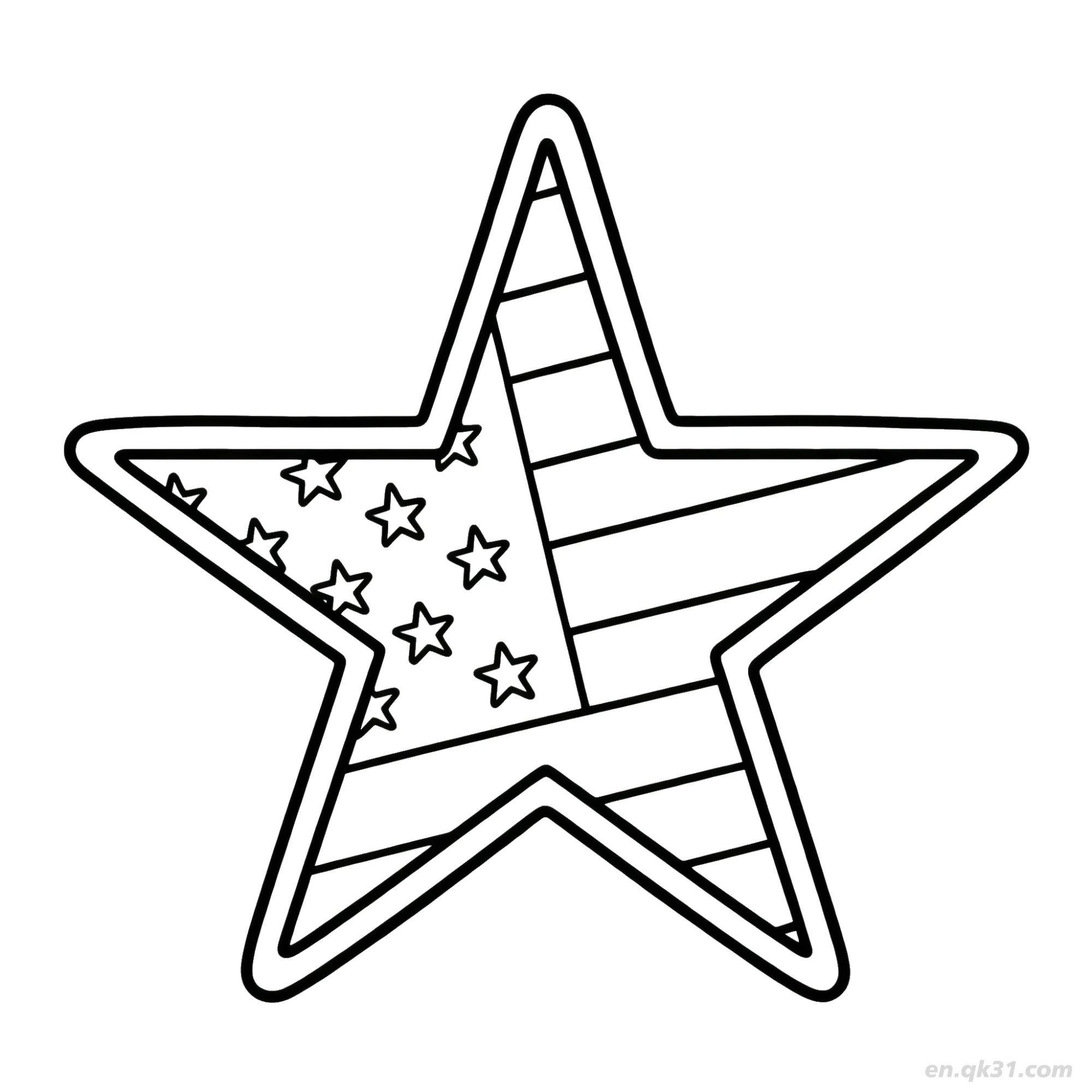 免费 星形美国国旗涂色页  简笔画涂色页
