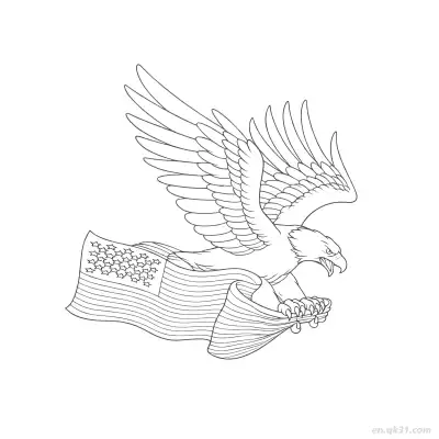 飞鹰与美国国旗涂色页  – 免费可打印简笔画涂色画