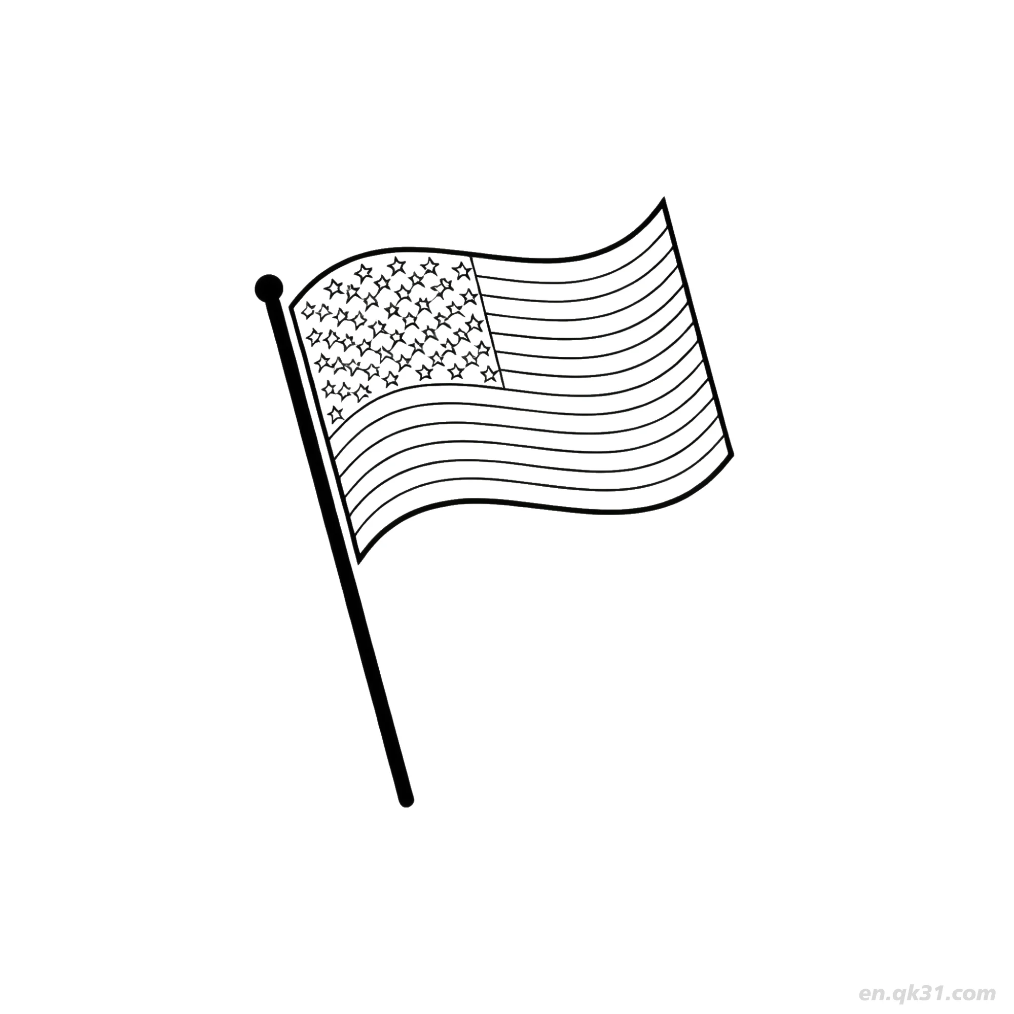 免费 简单小旗杆美国国旗涂色页  简笔画涂色页