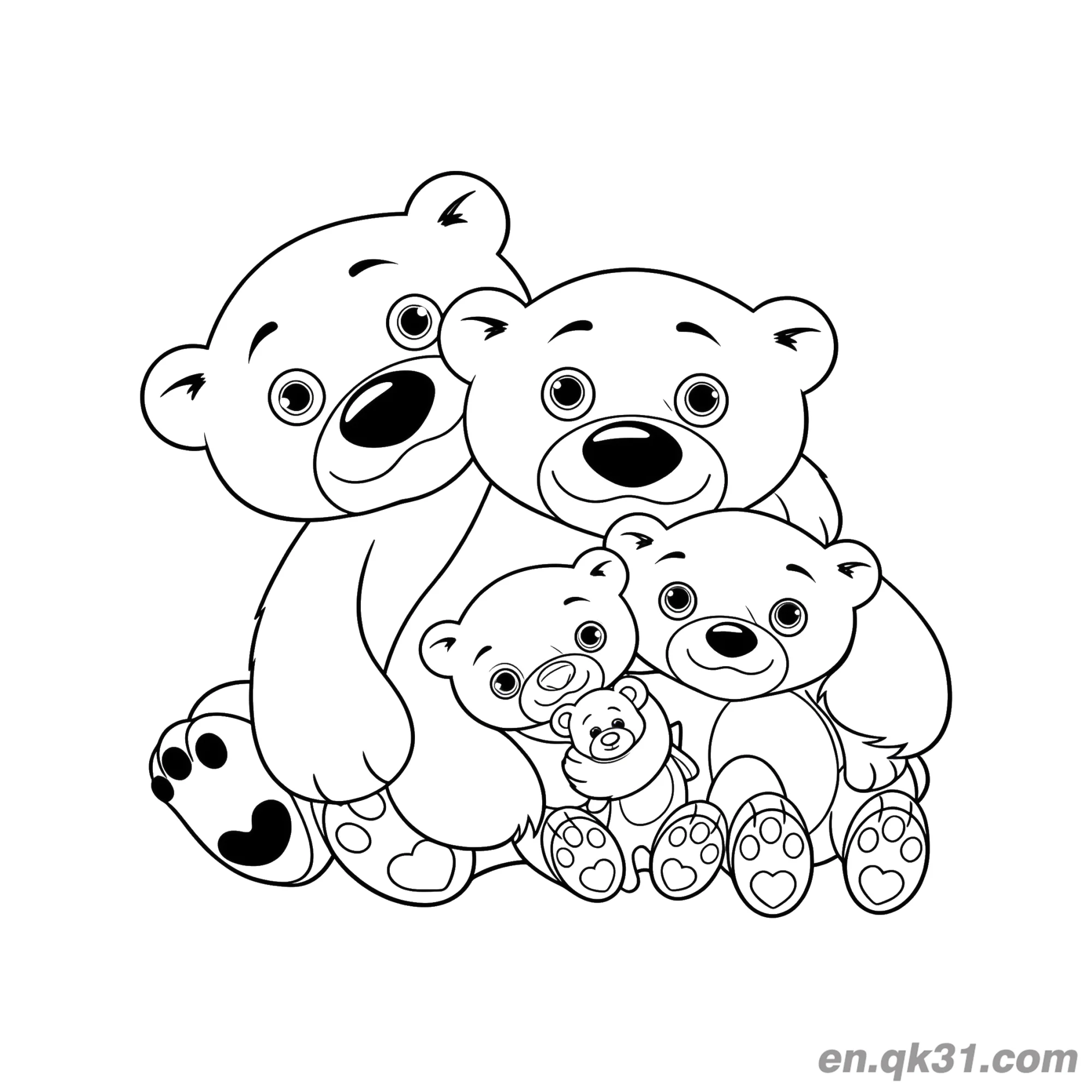 免费 熊家庭涂色页 简笔画涂色页