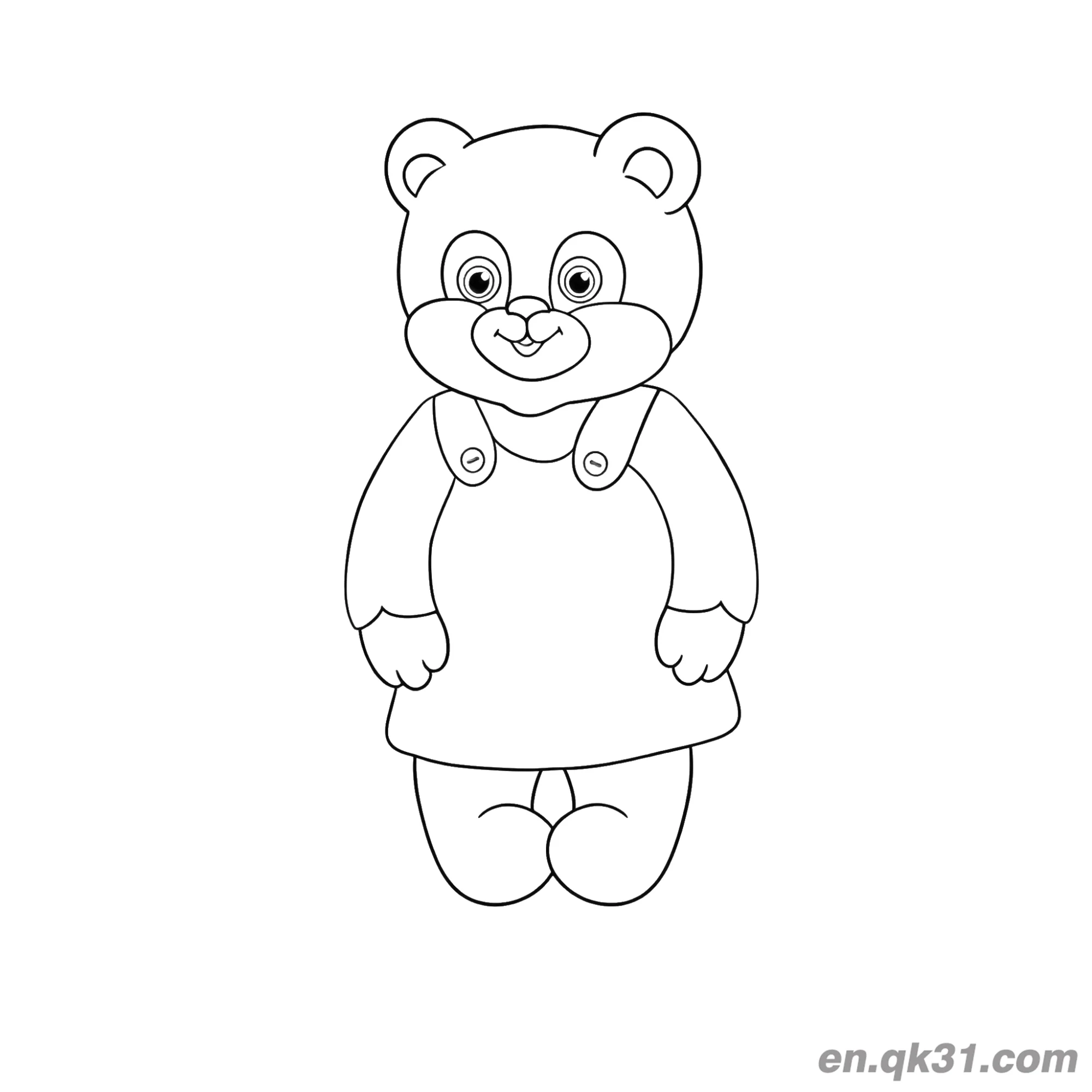 免费 可爱女熊穿裙子涂色页 简笔画涂色页