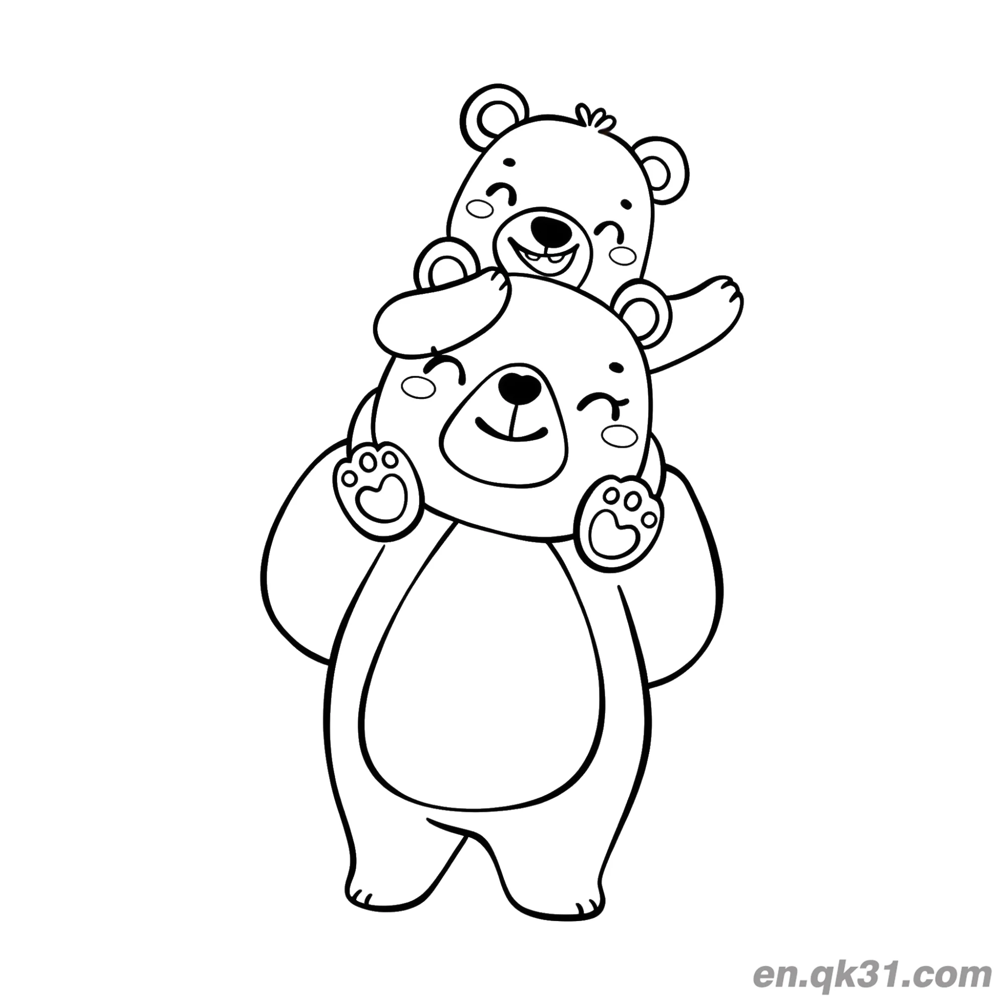 免费 熊妈妈背熊崽涂色页 简笔画涂色页
