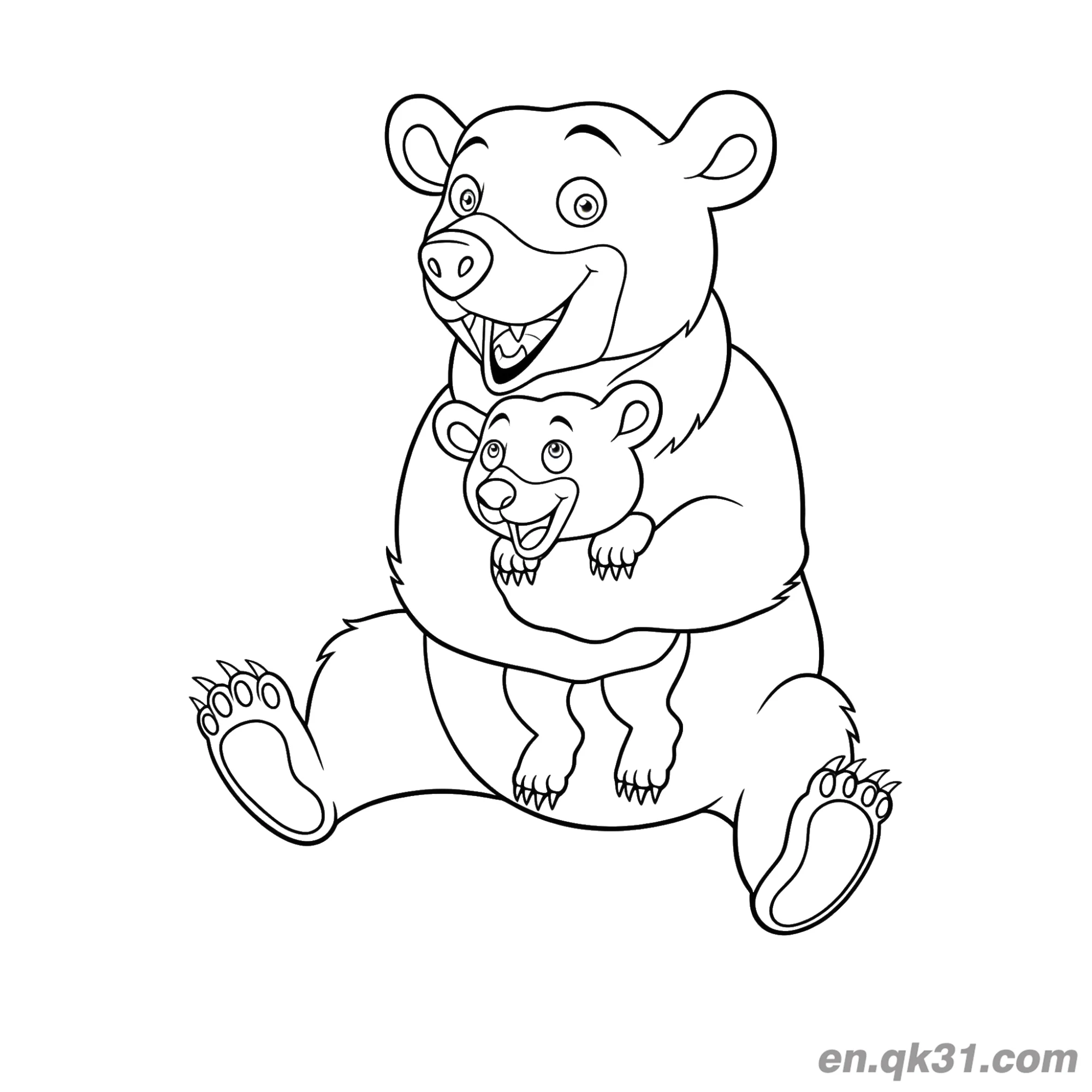 免费 熊妈妈和熊崽涂色页 简笔画涂色页