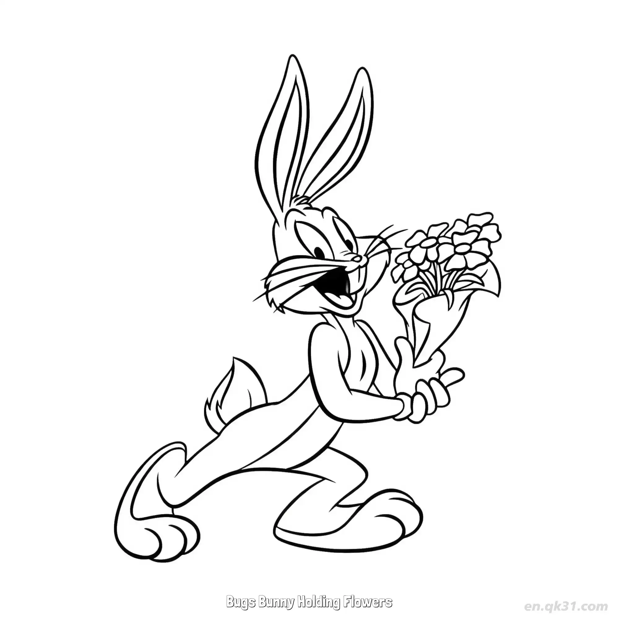 兔八哥拿着花 简笔画 素描 涂鸦 - 免费可打印 兔八哥简笔画 下载PDF简笔画涂色画 – 为儿童和成人提供的免费可打印简笔画涂色画