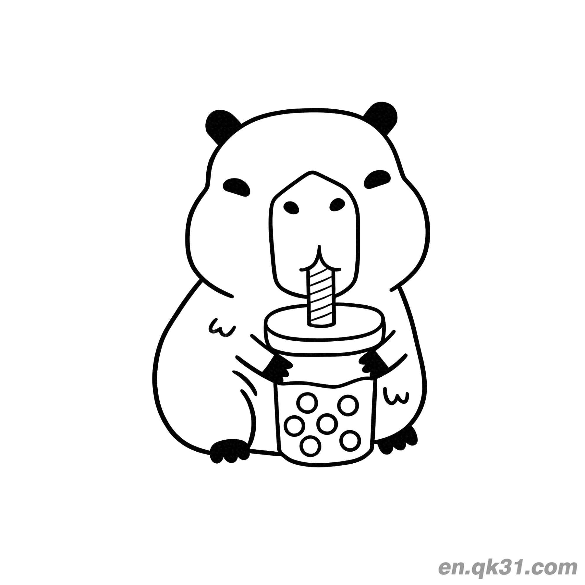 免费 黑耳卡比巴拉喝珍珠奶茶涂色页 简笔画涂色页